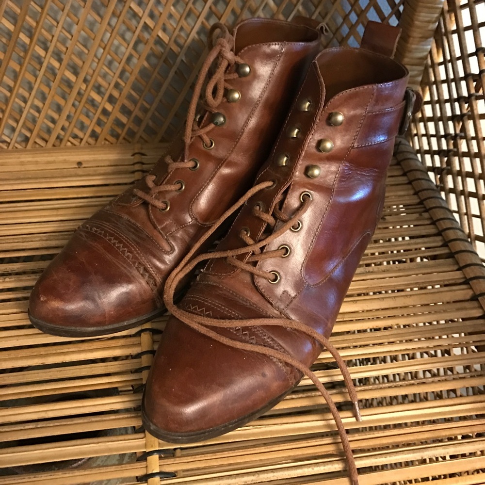 Vintage Leather Lace-Up Booties